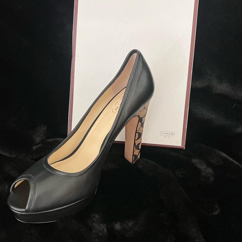 Coach Black Heels with Sculpted Design and Peep Toe